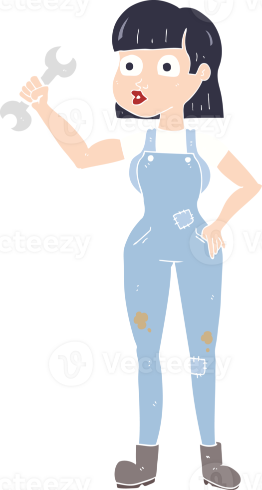flat color illustration of mechanic woman png