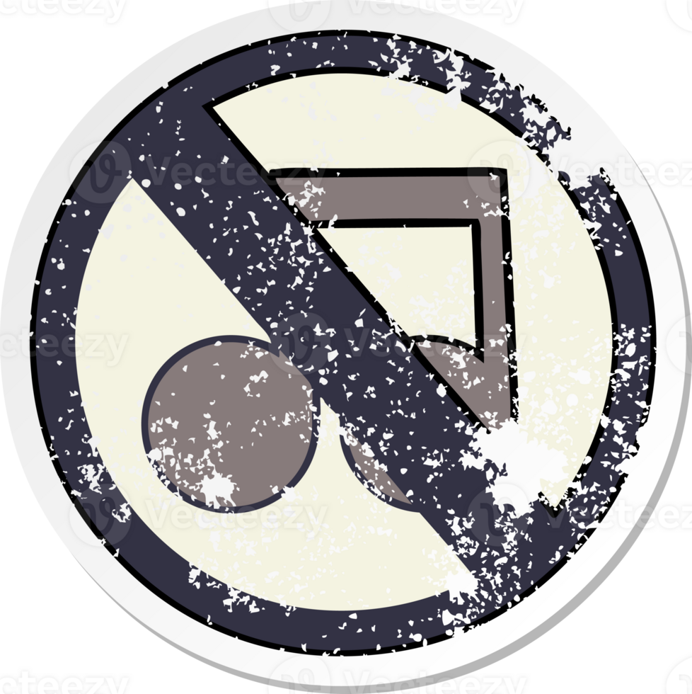 distressed sticker of a cute cartoon no music allowed sign png
