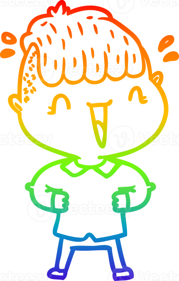 rainbow gradient line drawing of a cartoon happy boy surprised png
