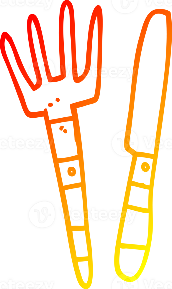 warm gradient line drawing of a cartoon knife and fork png