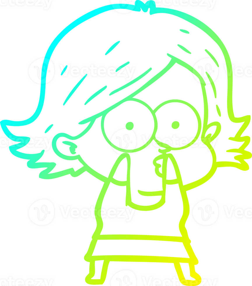 cold gradient line drawing of a cartoon girl pouting png
