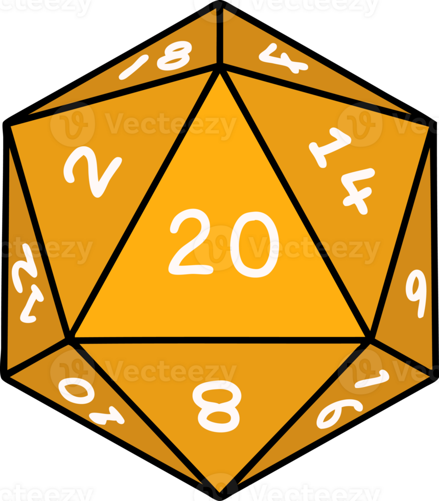 Retro Tattoo Style natural 20 D20 dice roll png