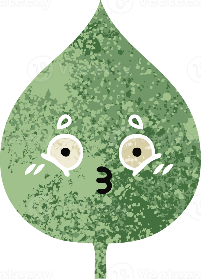 retro illustration style cartoon of a expressional leaf png