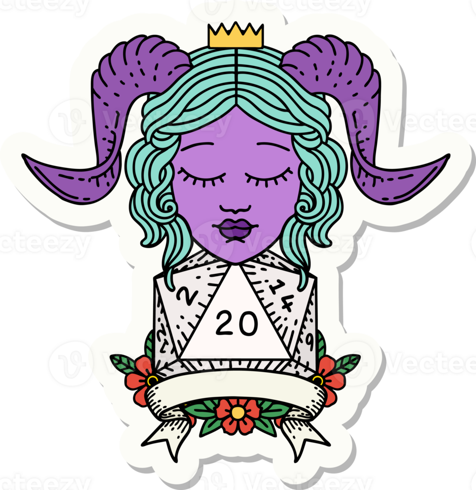 sticker of a tiefling with natural 20 D20 roll png
