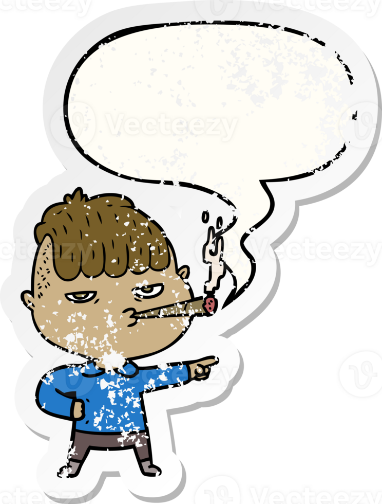 cartoon man smoking with speech bubble distressed distressed old sticker png