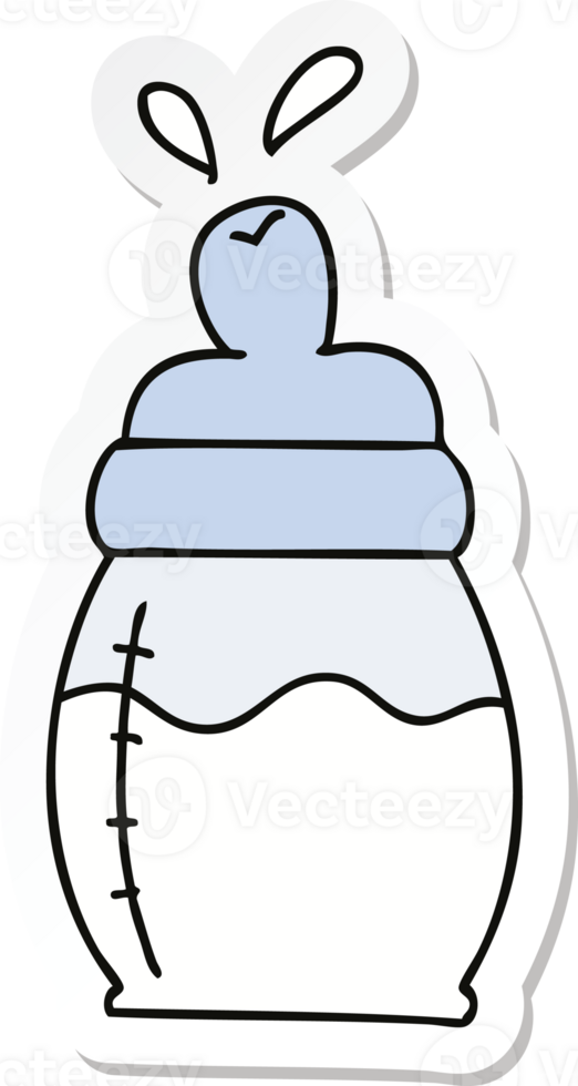 sticker of a quirky hand drawn cartoon baby milk bottle png