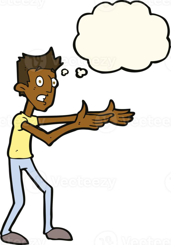 cartoon man desperately explaining with thought bubble png