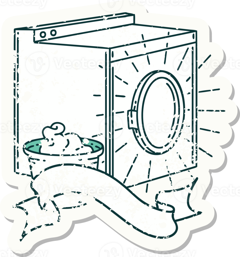 worn old sticker of a tattoo style washing machine png