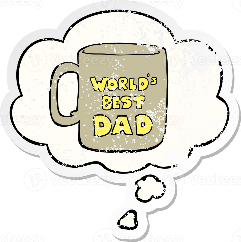 worlds best dad mug with thought bubble as a distressed worn sticker png