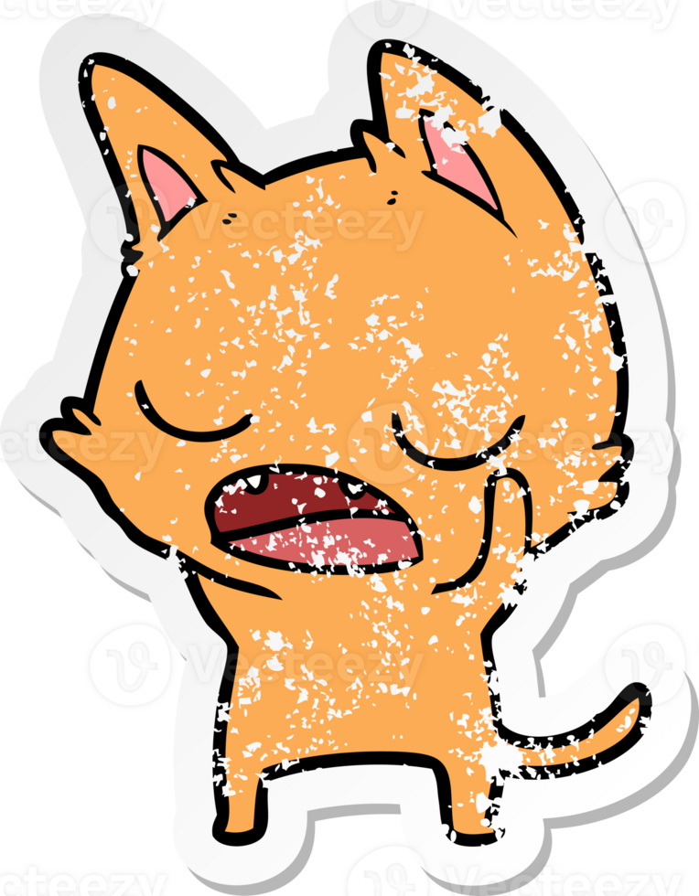 distressed sticker of a talking cat cartoon png