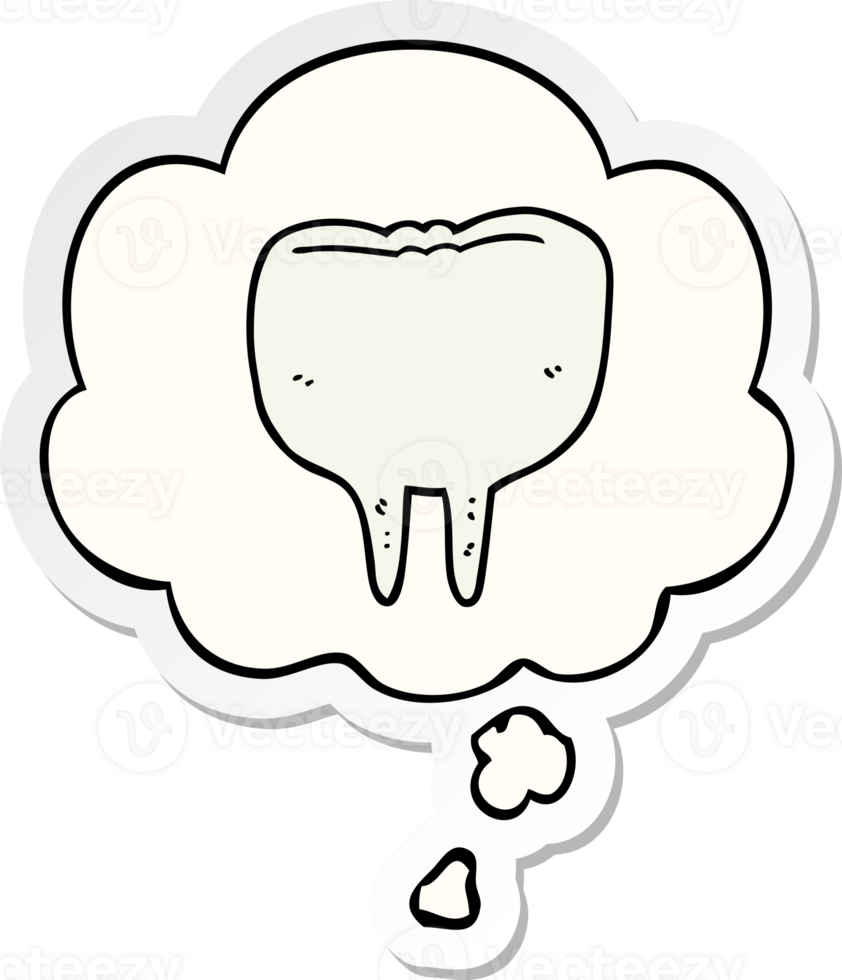 cartoon tooth with thought bubble as a printed sticker png