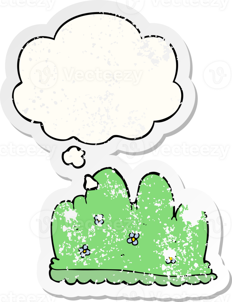 cartoon hedge with thought bubble as a distressed worn sticker png