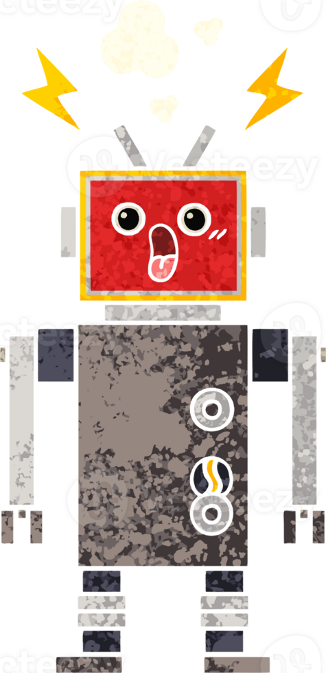 retro illustration style cartoon of a robot malfunction png