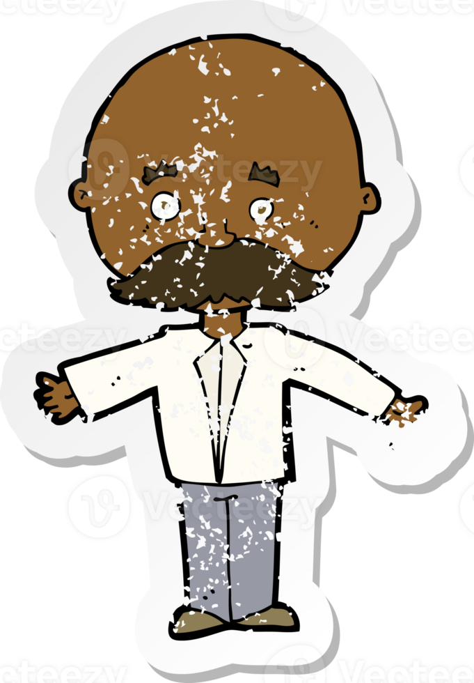 retro distressed sticker of a cartoon man with mustache png