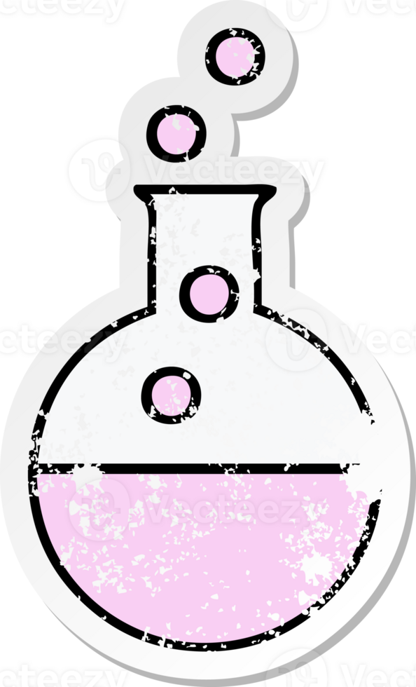 distressed sticker of a cute cartoon science experiment png