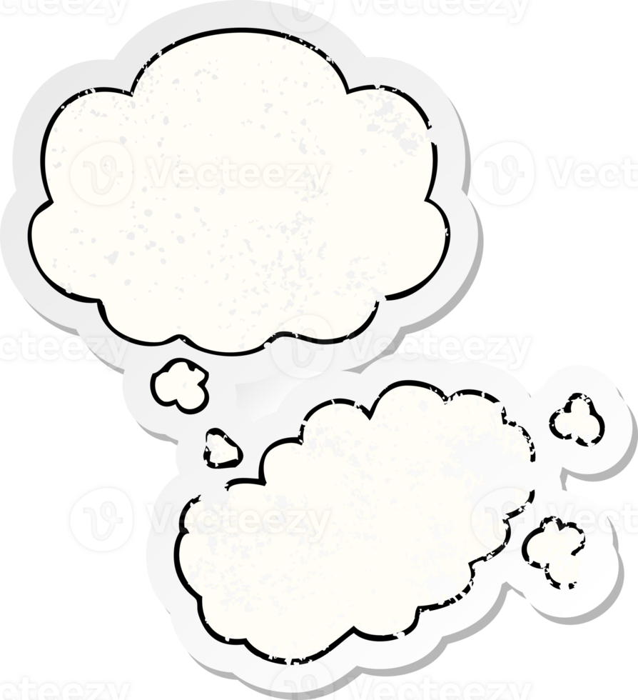 cartoon puff of smoke with thought bubble as a distressed worn sticker png