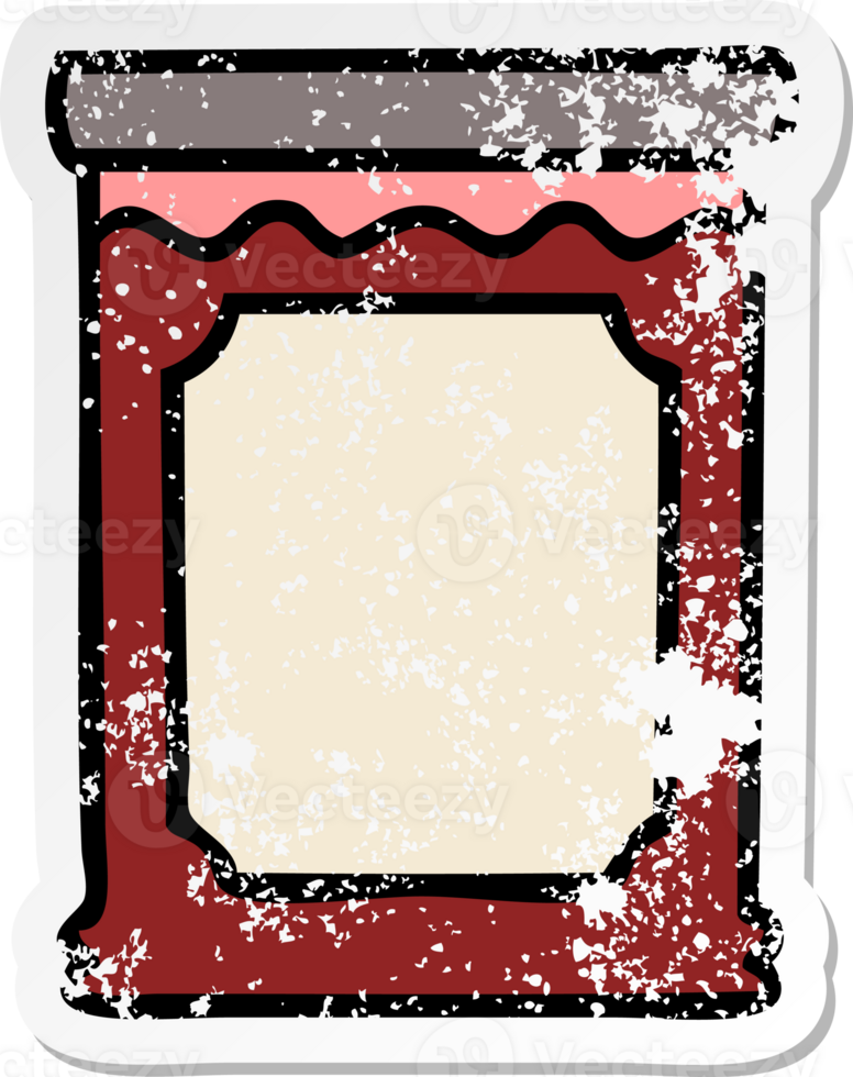 distressed sticker of a quirky hand drawn cartoon blueberry jam png