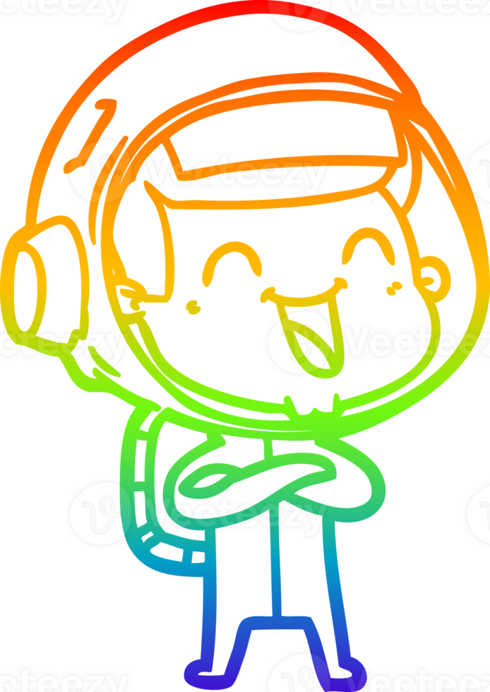rainbow gradient line drawing of a happy cartoon astronaut png