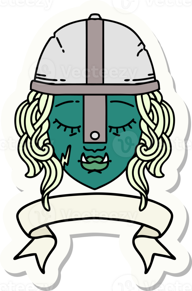sticker of a orc fighter character face with banner png
