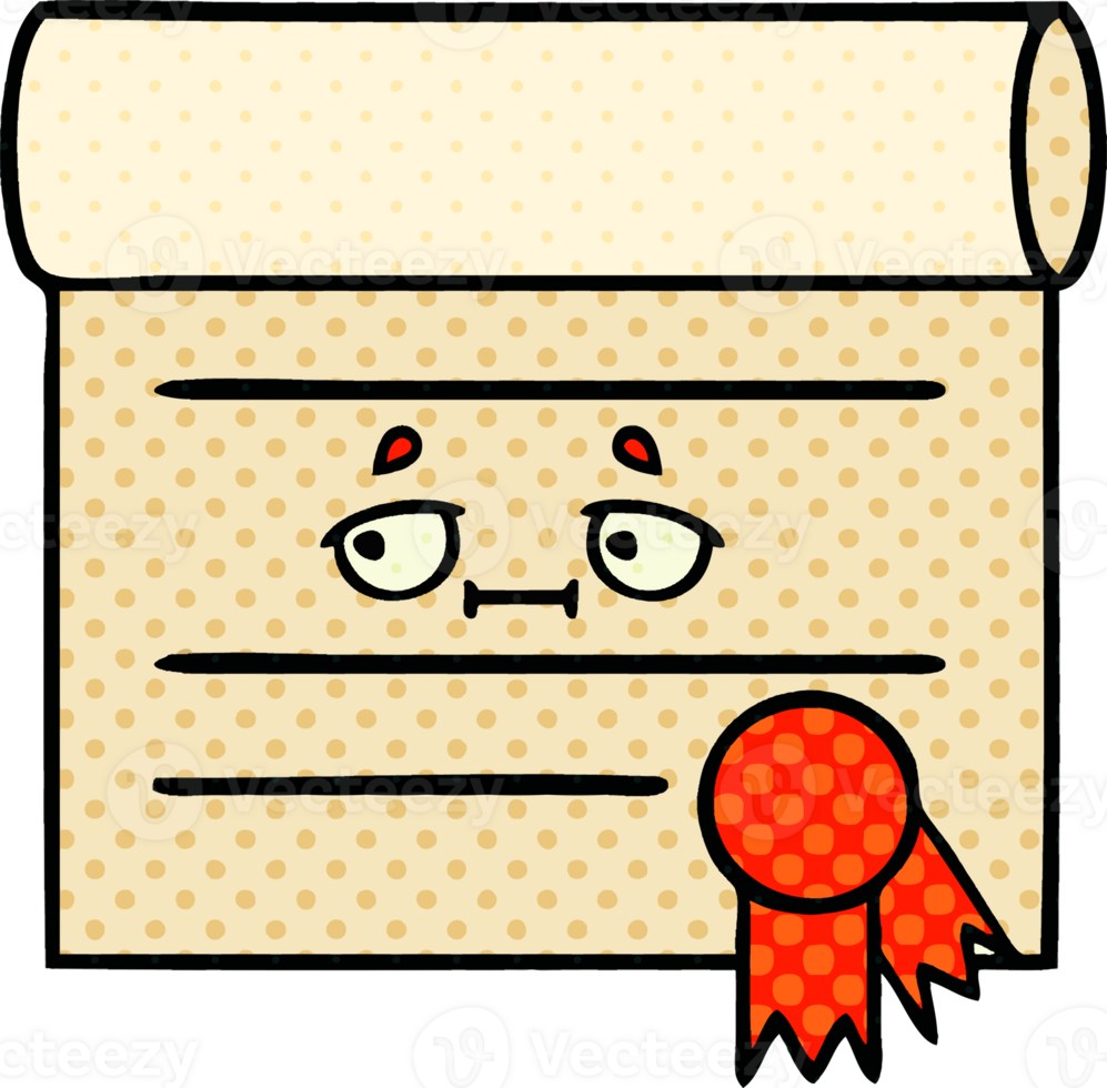 comic book style cartoon of a certificate png