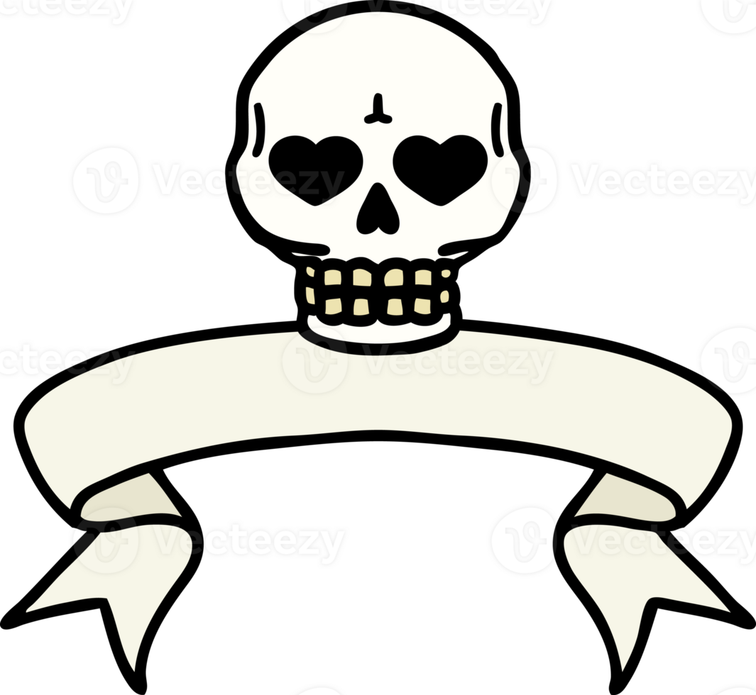 traditional tattoo with banner of a skull png