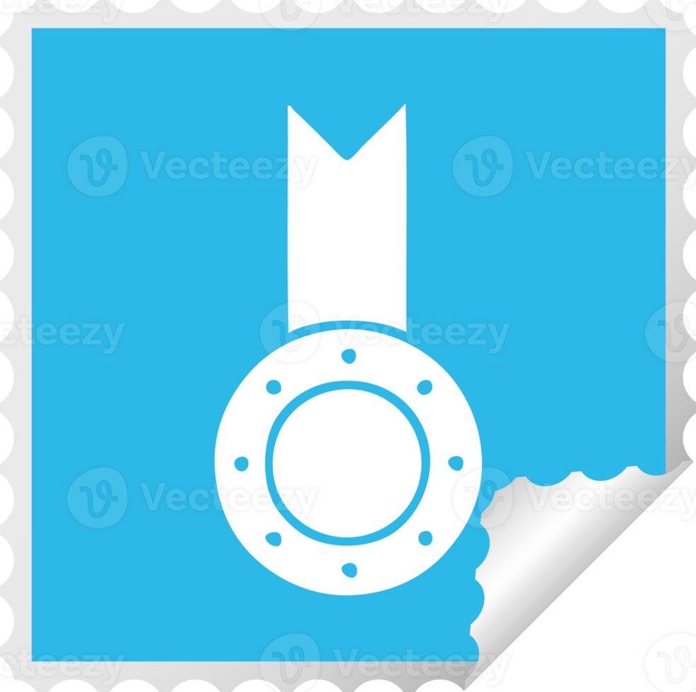 square peeling sticker cartoon of a gold medal png