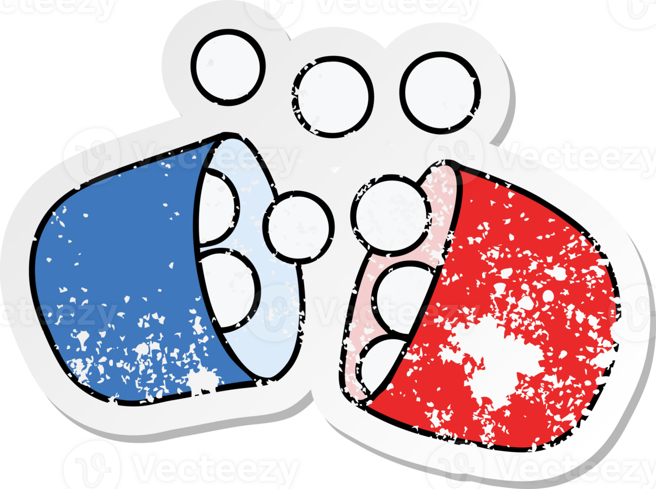 distressed sticker cartoon illustration of opened medicine tablet png