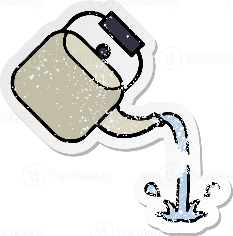 distressed sticker of a cute cartoon pouring kettle png