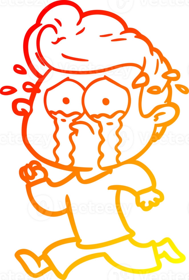 warm gradient line drawing of a cartoon crying man running png