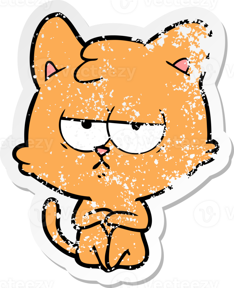 distressed sticker of a bored cartoon cat png