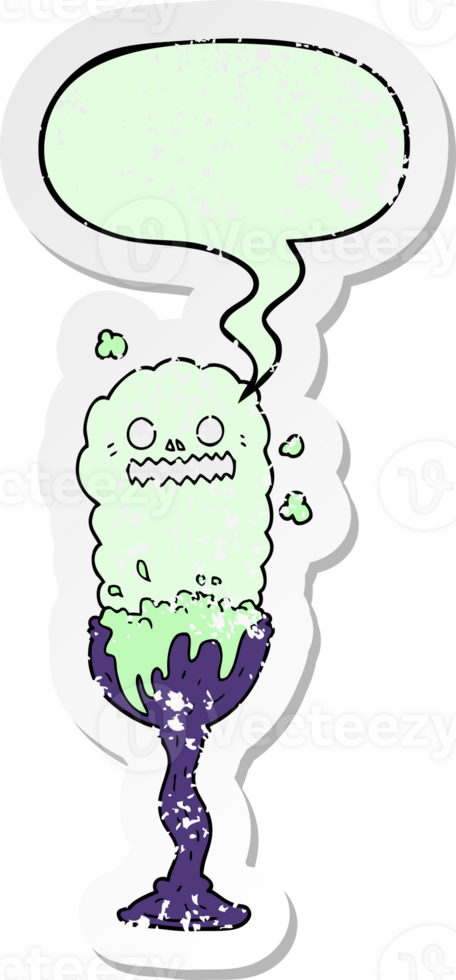 cartoon spooky halloween potion cup with speech bubble distressed distressed old sticker png