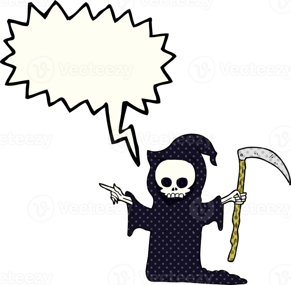 hand drawn comic book speech bubble cartoon death with scythe png