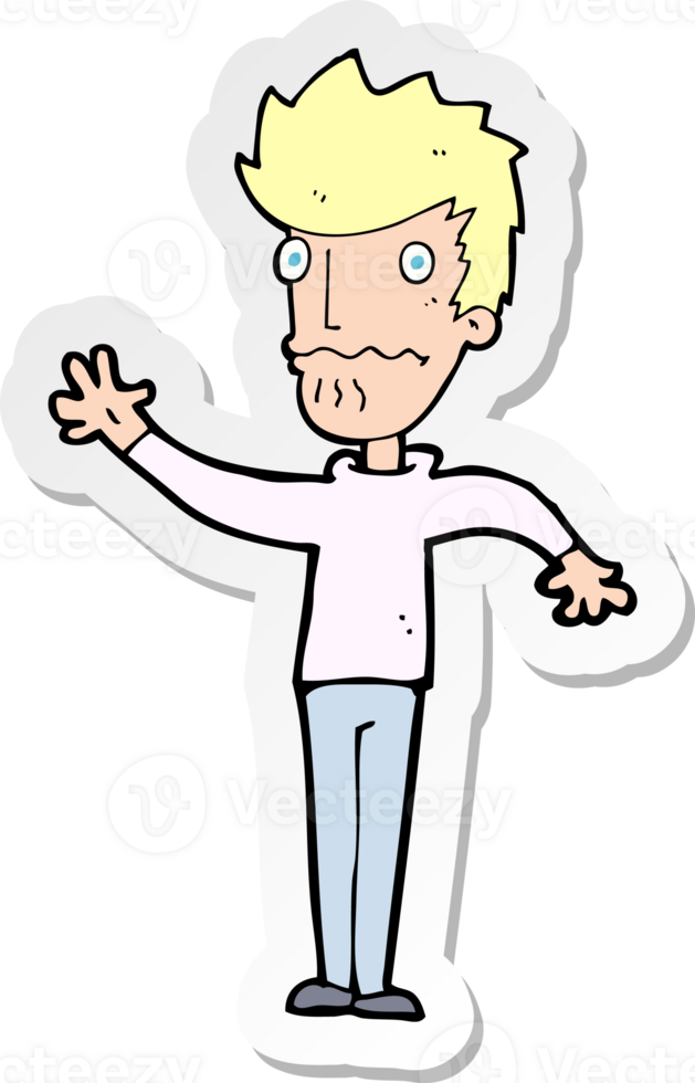 sticker of a cartoon worried man reaching out png