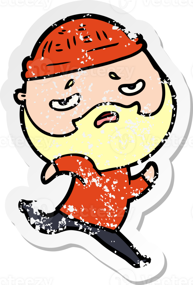 distressed sticker of a cartoon worried man with beard png