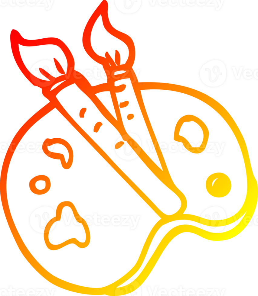 warm gradient line drawing of a cartoon artist palette png