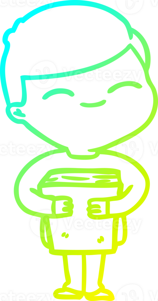 cold gradient line drawing of a cartoon smiling boy png