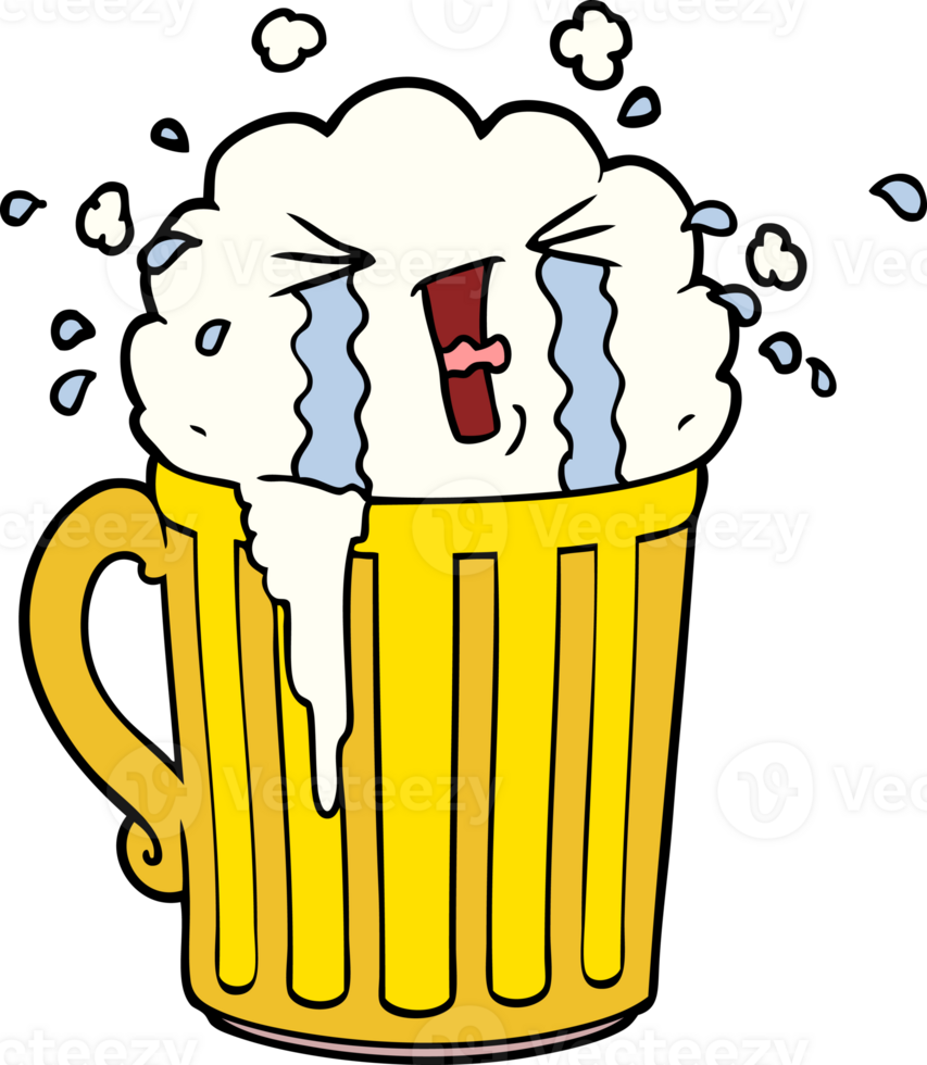 cartoon mug of beer crying png