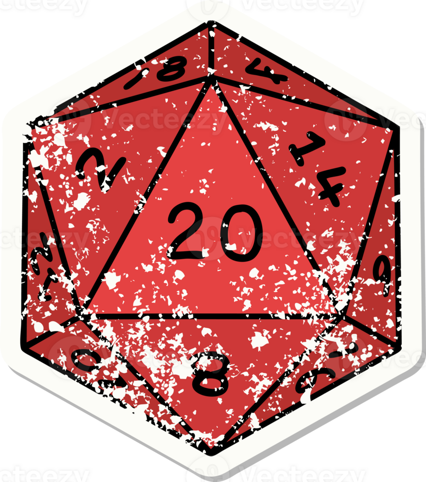distressed sticker tattoo in traditional style of a d20 dice png