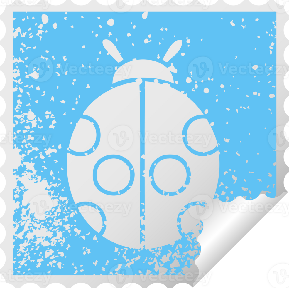 distressed square peeling sticker symbol of a lady bug png