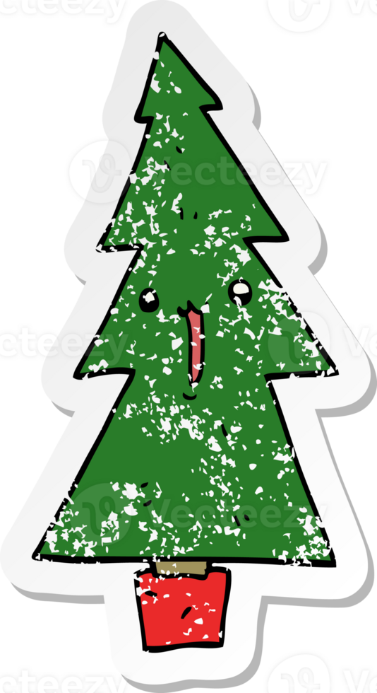 distressed sticker of a cartoon christmas tree png