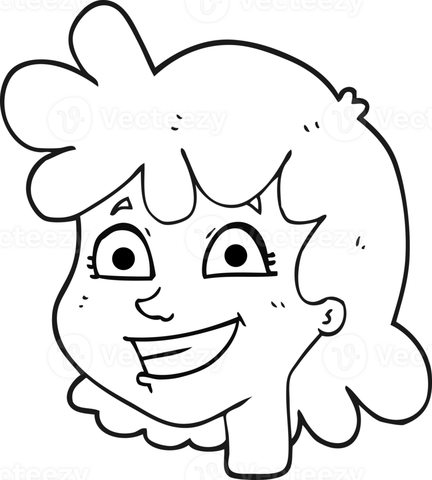 hand drawn black and white cartoon female face png