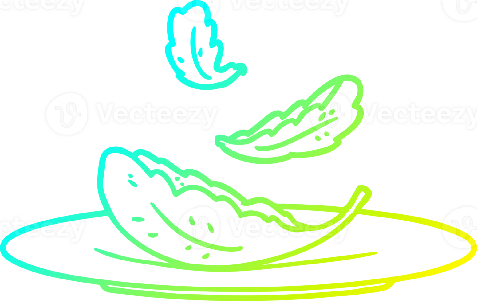 cold gradient line drawing of a cartoon salad leaves png