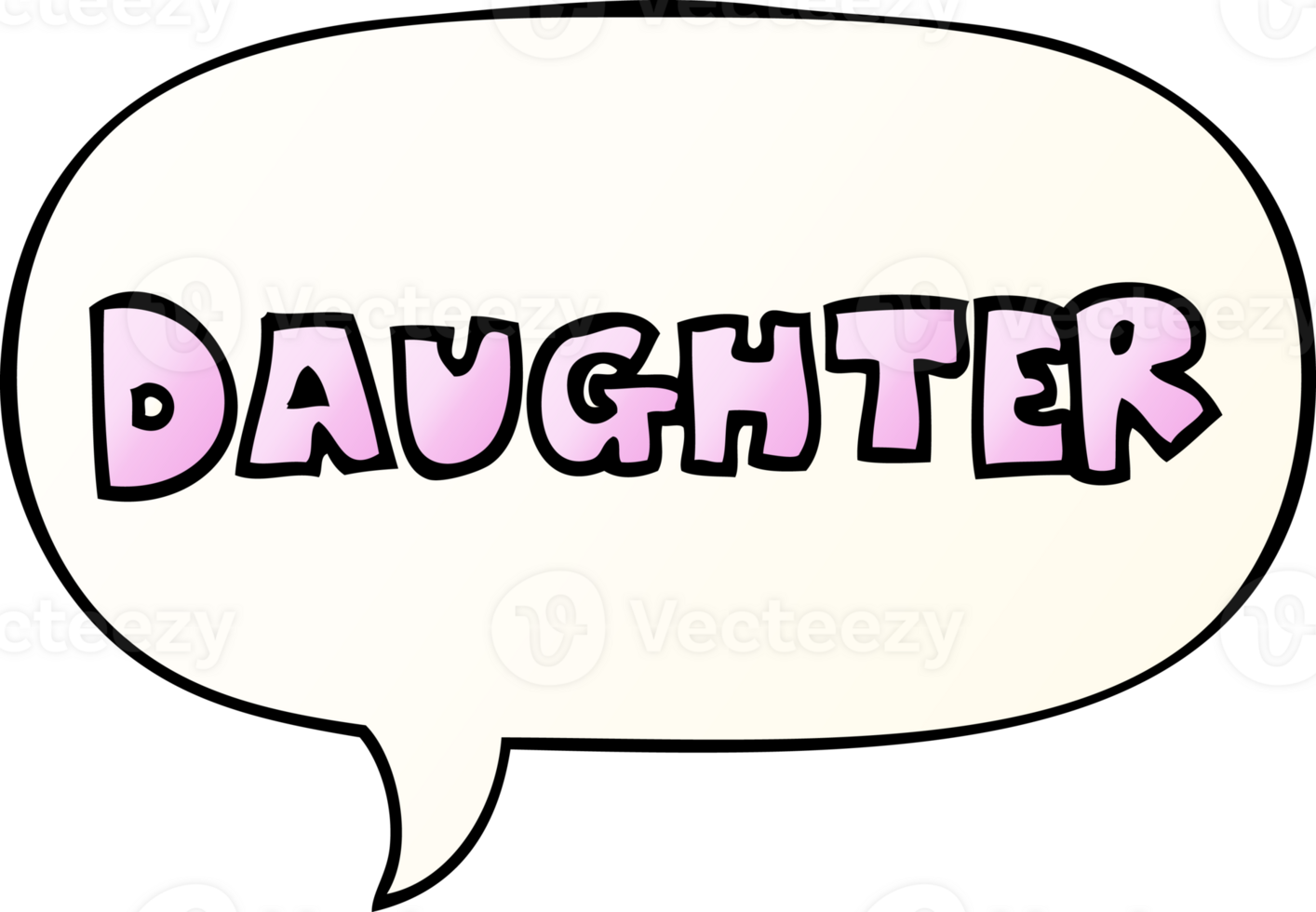cartoon word daughter with speech bubble in smooth gradient style png