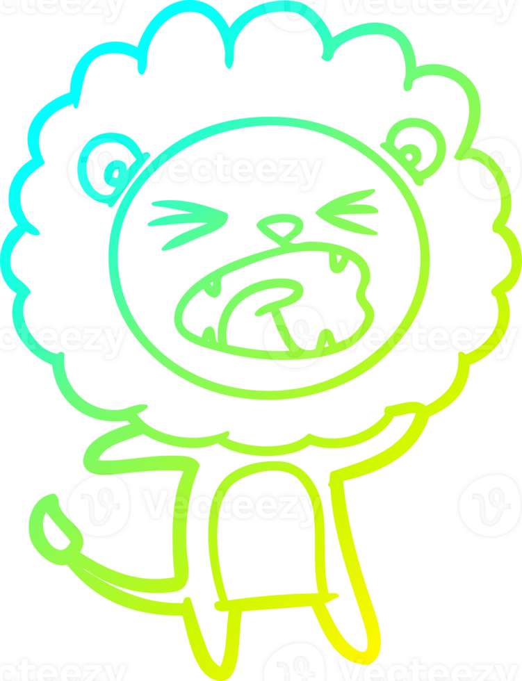 cold gradient line drawing of a cartoon lion png
