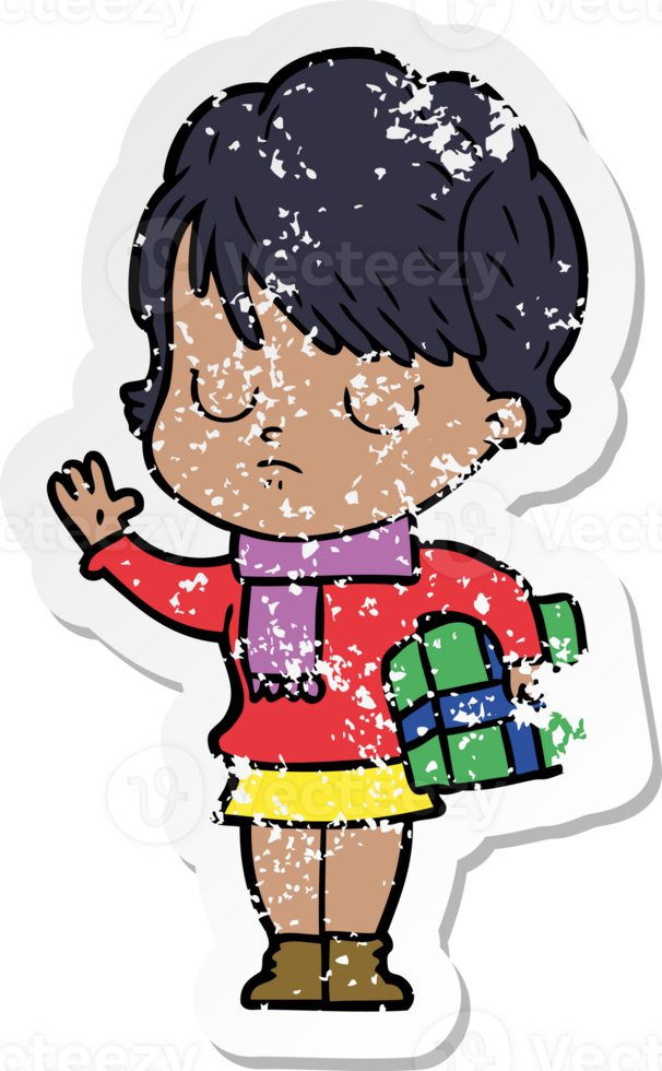 distressed sticker of a cartoon woman png