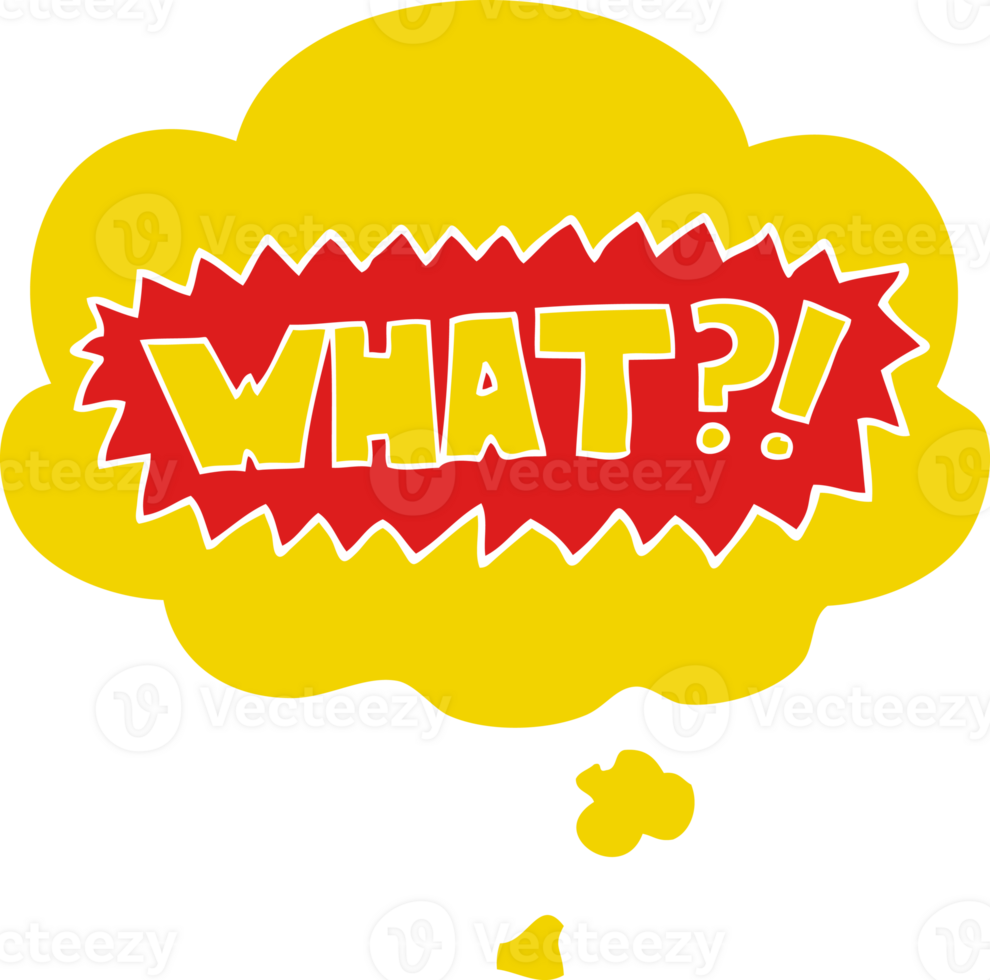 cartoon word What with thought bubble in retro style png