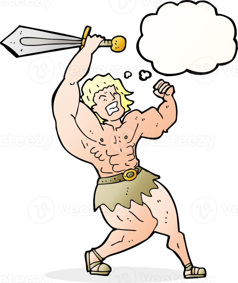 cartoon barbarian hero with thought bubble png