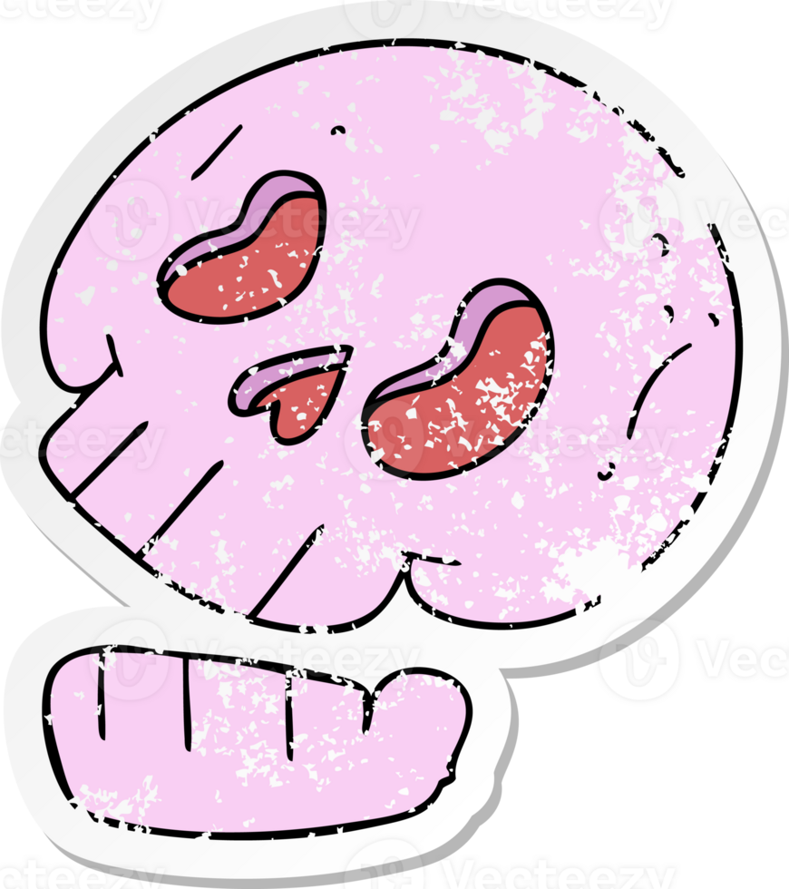 distressed sticker of a quirky hand drawn cartoon skull png