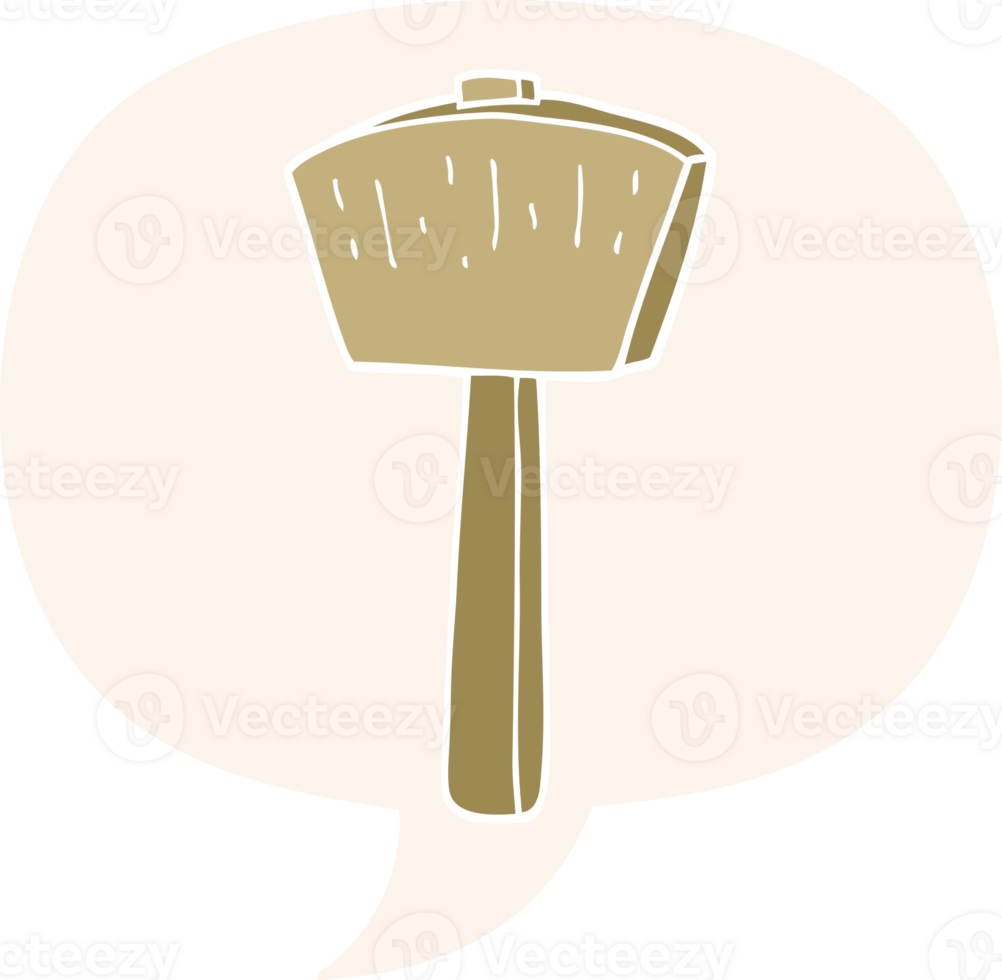 cartoon mallet with speech bubble in retro style png