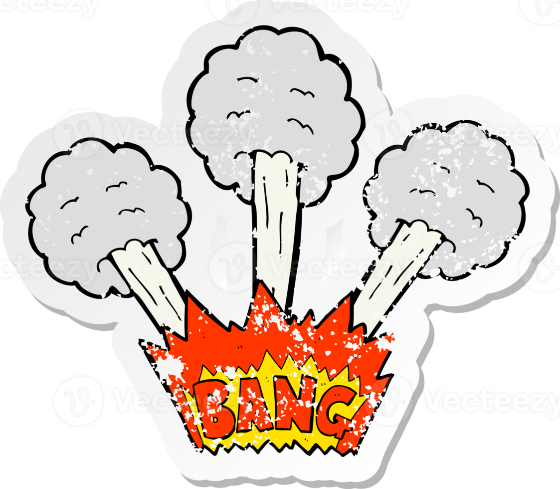 retro distressed sticker of a cartoon explosion png